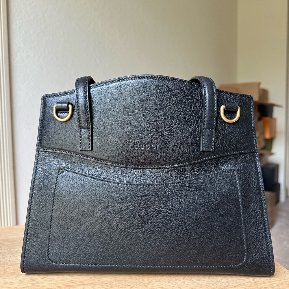 Gucci Black Leather Satchel with Crystal Butterfly - Picture 8 of 15